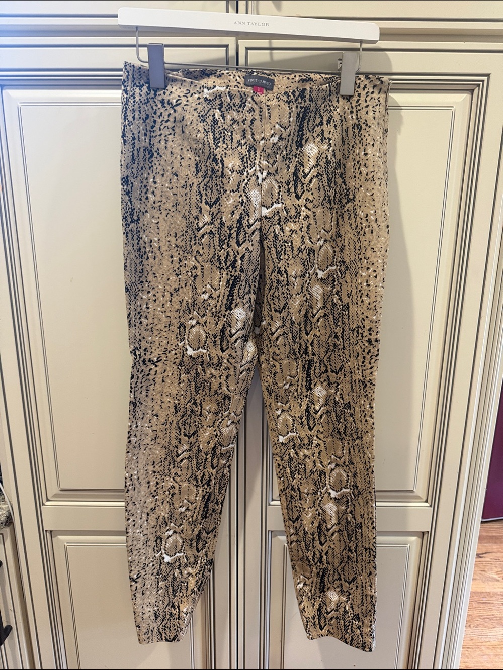 Vince Camuto Beige and Black Snake-Print Slim Pants